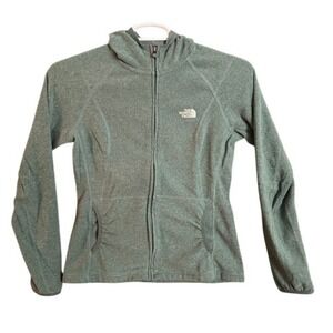 The North Face Womens Fleece Hoodie Jacket Green M Medium Full Zip Pockets